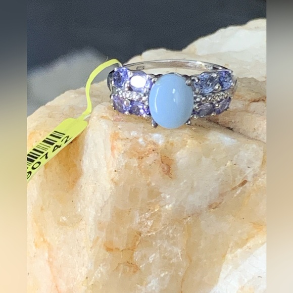 Signed STS 925 Sterling Silver Oval Larimar Blue Gemstone Ring Sz 8h - Picture 6 of 14